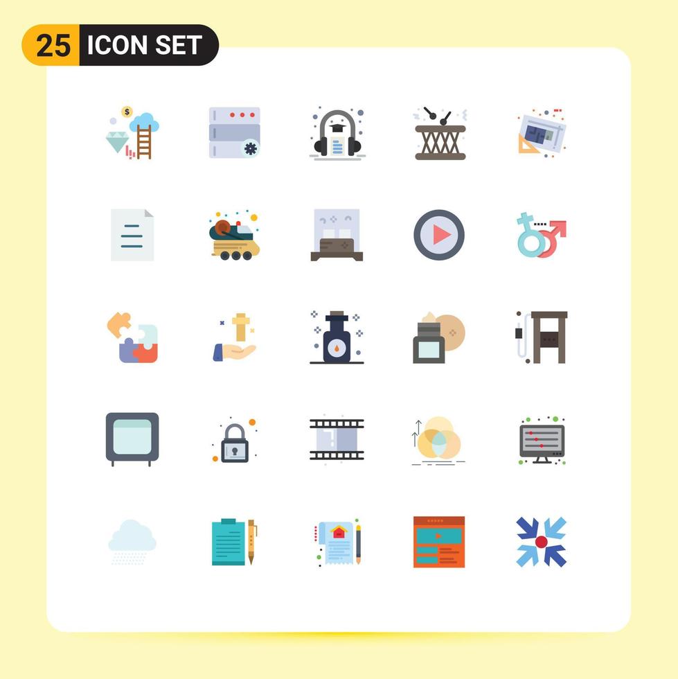 Set of 25 Commercial Flat Colors pack for document sound book instrument music Editable Vector Design Elements