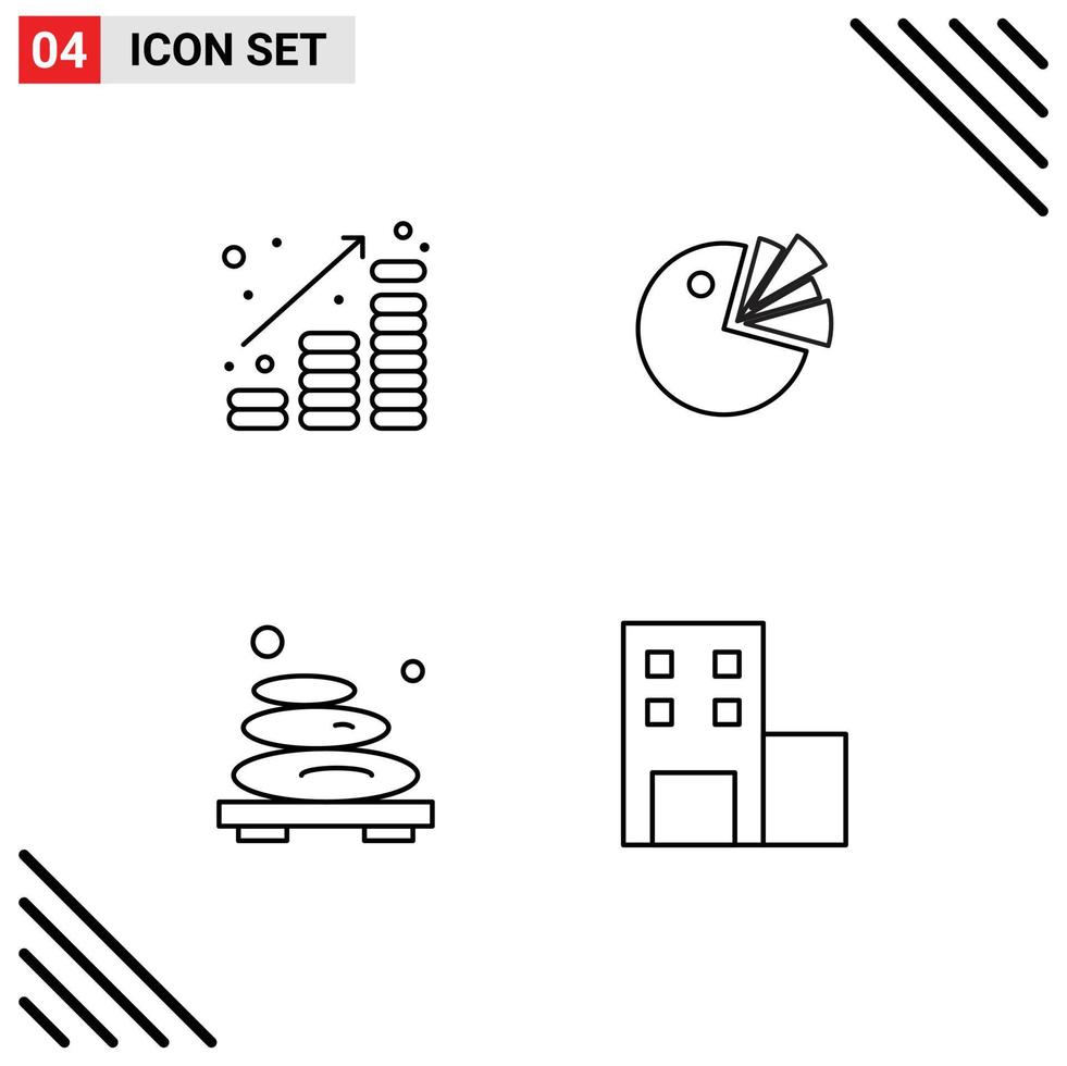 Mobile Interface Line Set of 4 Pictograms of coins hot money chart relax Editable Vector Design Elements