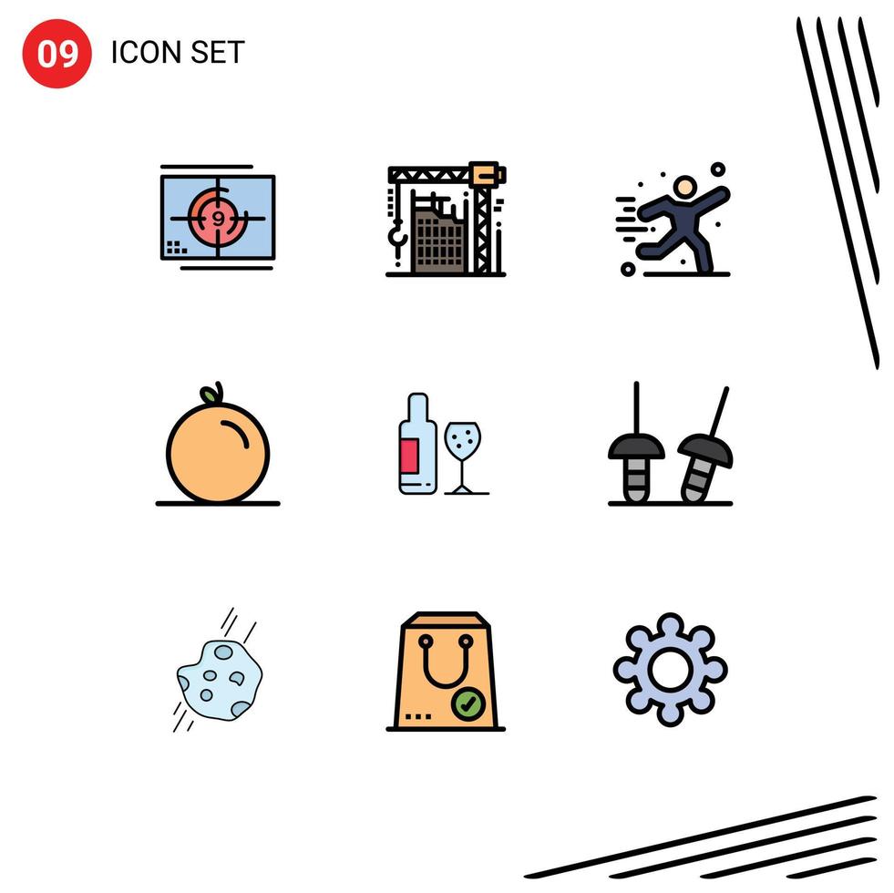 Modern Set of 9 Filledline Flat Colors and symbols such as drink orange interior fruit play Editable Vector Design Elements