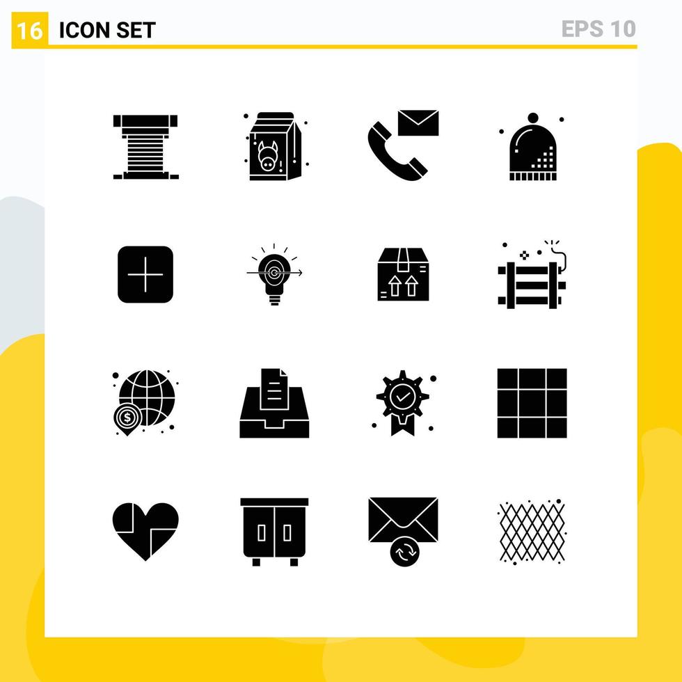 Universal Icon Symbols Group of 16 Modern Solid Glyphs of hat celebration healthy info contact us Editable Vector Design Elements
