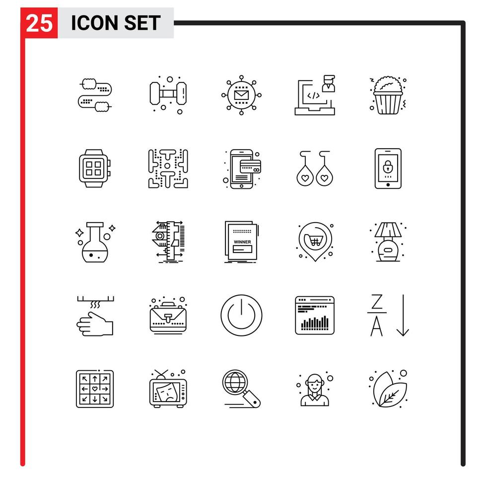 Mobile Interface Line Set of 25 Pictograms of programmer development ...