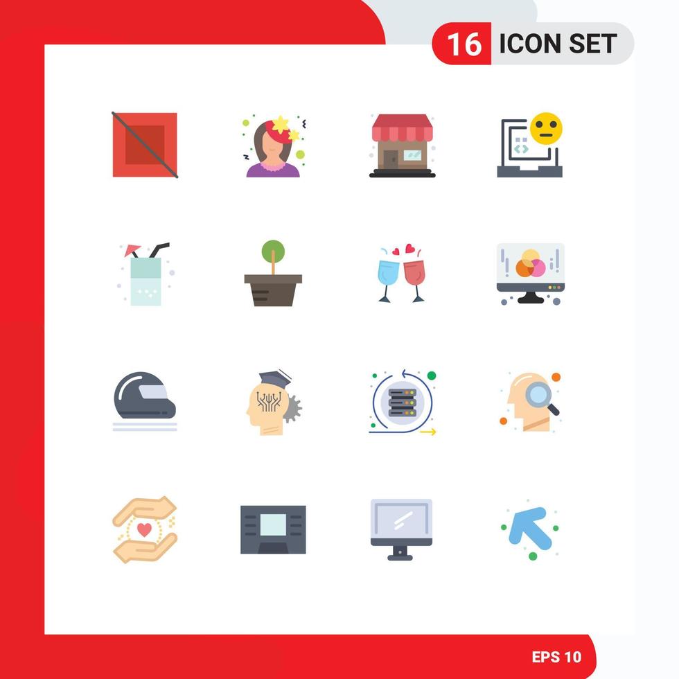 16 concepto de color plano para sitios web móviles y aplicaciones bebida error tienda desarrollo error paquete editable de elementos de diseño de vectores creativos