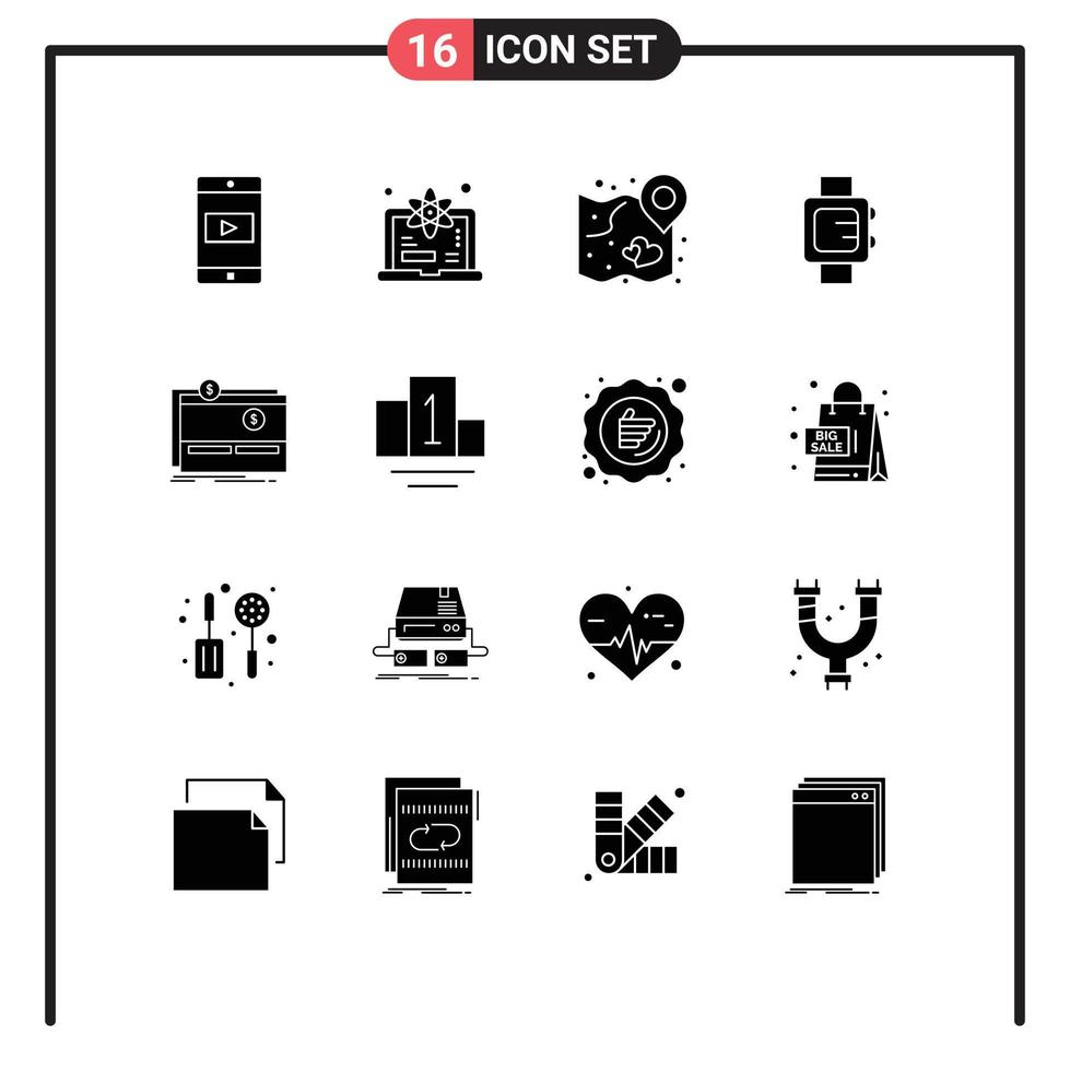 paquete de iconos de vector de stock de 16 signos y símbolos de línea para financiar elementos de diseño de vector editable de boda de reloj de corazón escolar