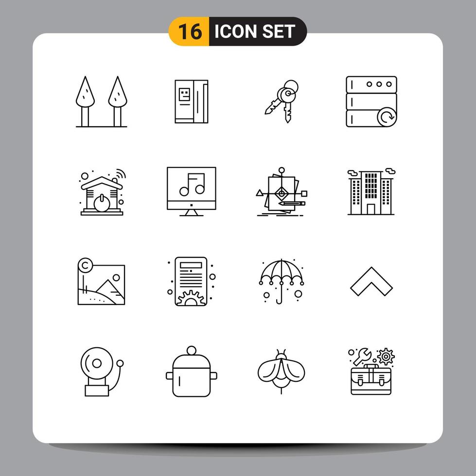 Pack of 16 creative Outlines of audio smart house home server Editable Vector Design Elements