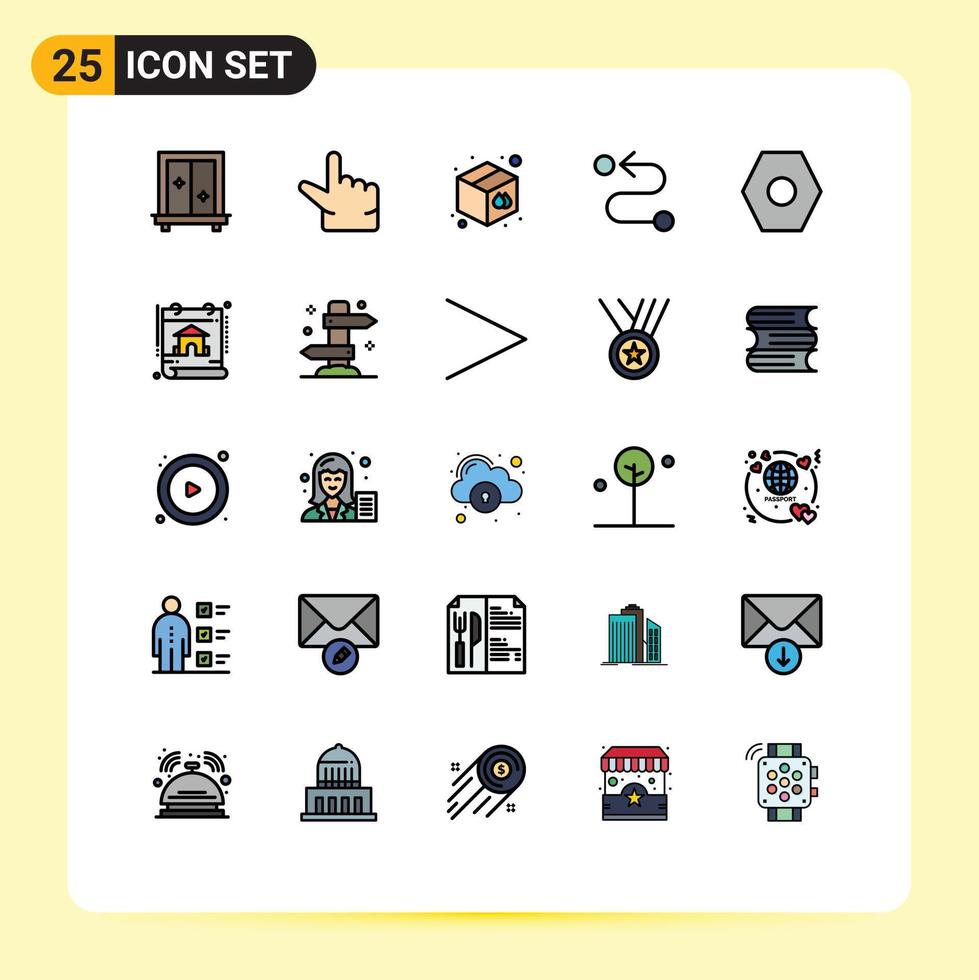 Modern Set of 25 Filled line Flat Colors Pictograph of construction user interface warehouse settings route Editable Vector Design Elements