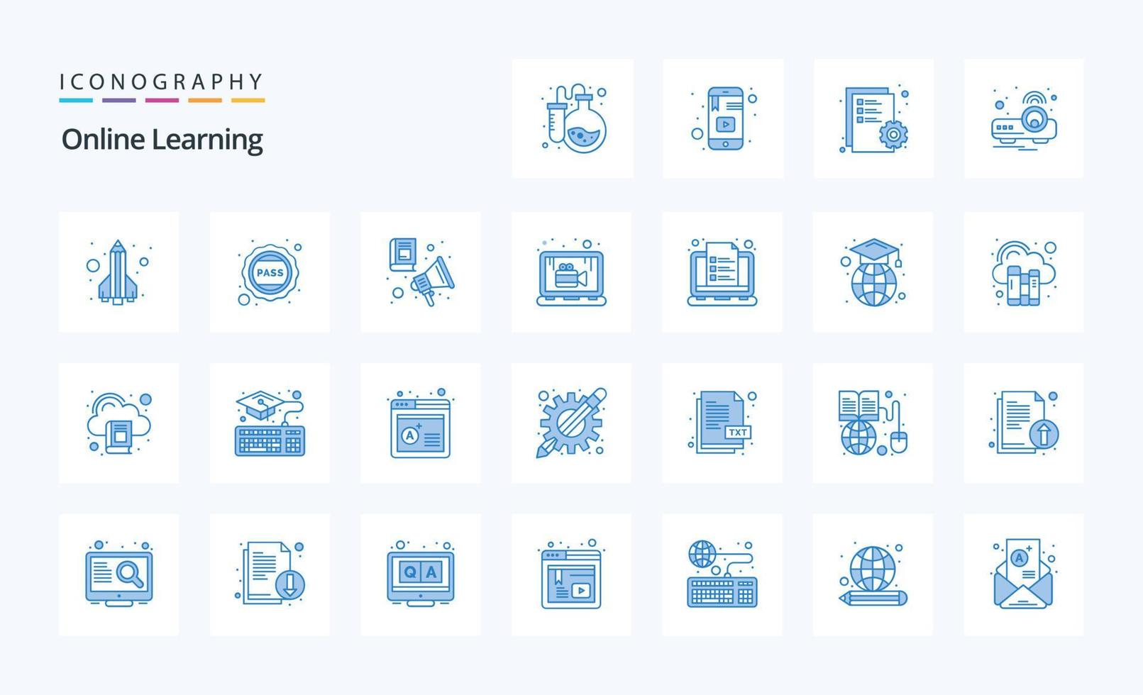 25 Online Learning Blue icon pack vector