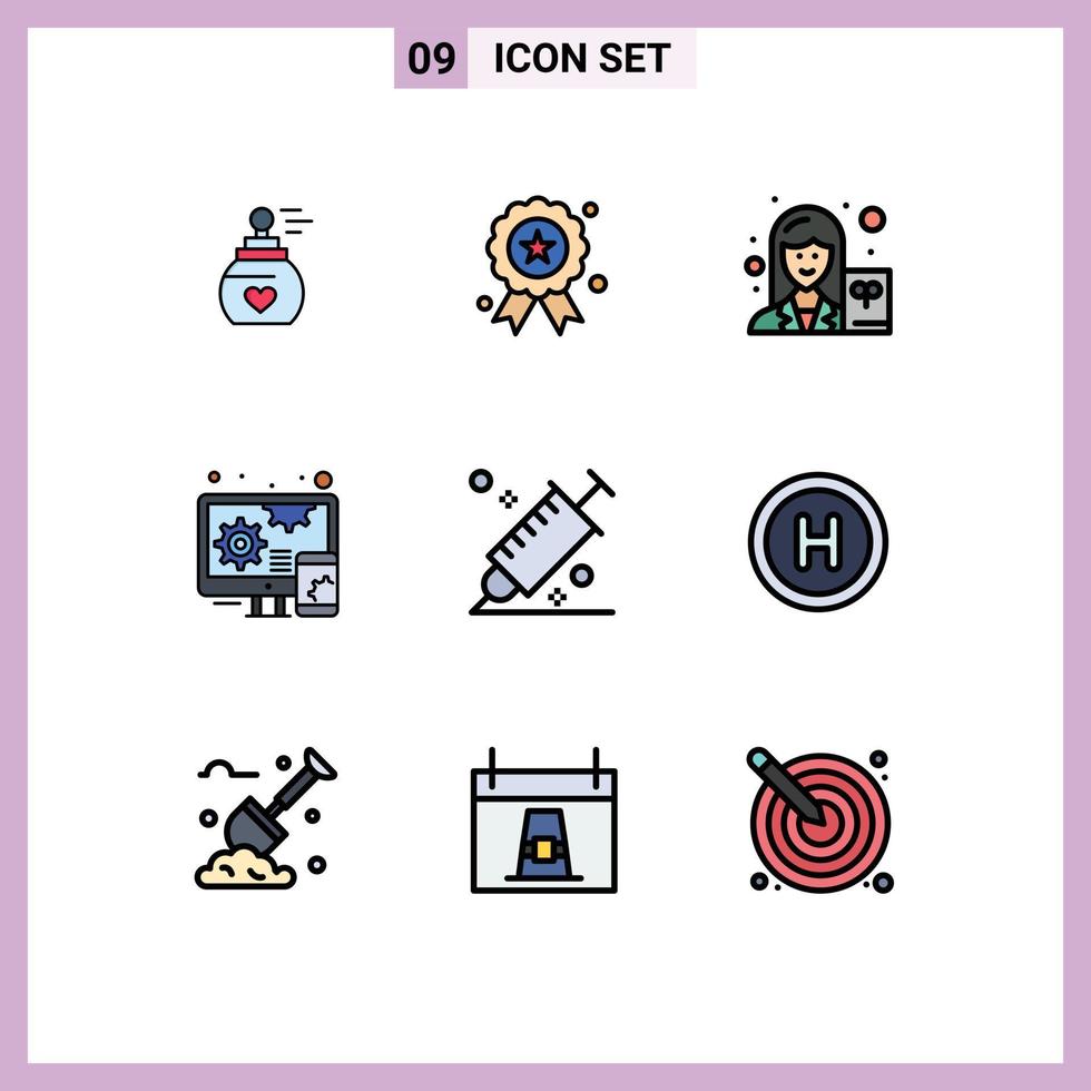 Group of 9 Filledline Flat Colors Signs and Symbols for design color female responsive adaptive Editable Vector Design Elements