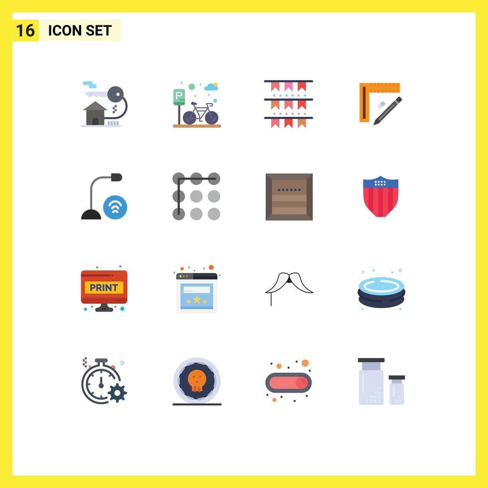 16 User Interface Flat Color Pack of modern Signs and Symbols of computers repair american pencil ruler Editable Pack of Creative Vector Design Elements