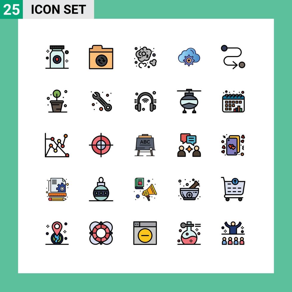 Pack of 25 Modern Filled line Flat Colors Signs and Symbols for Web Print Media such as route destination carbon dioxide computing setting Editable Vector Design Elements