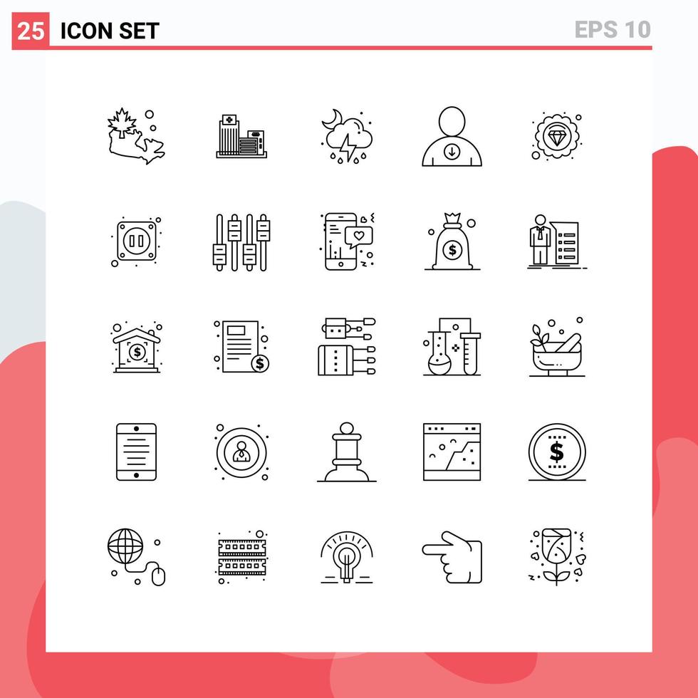 25 Creative Icons Modern Signs and Symbols of marketing seo premium storm user down Editable Vector Design Elements