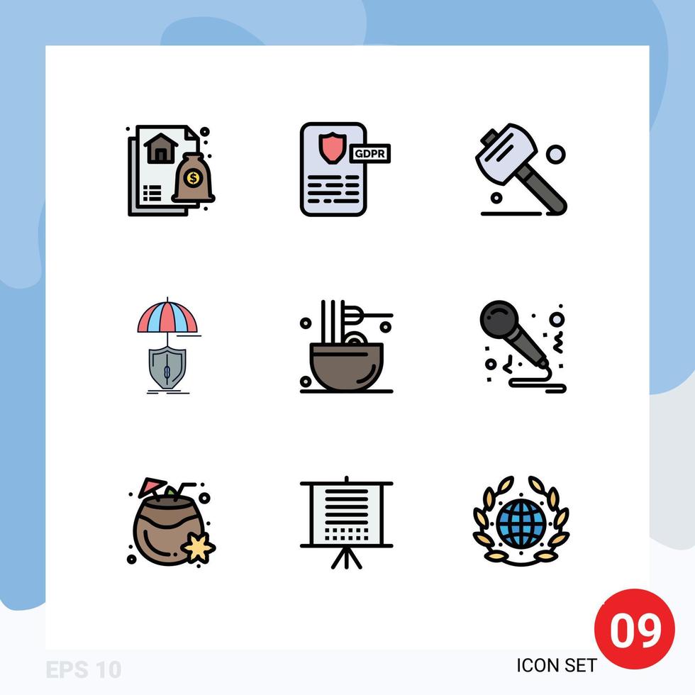 paquete de iconos vectoriales de stock de 9 signos y símbolos de línea para bebidas escudo sierra protección digital elementos de diseño vectorial editables vector