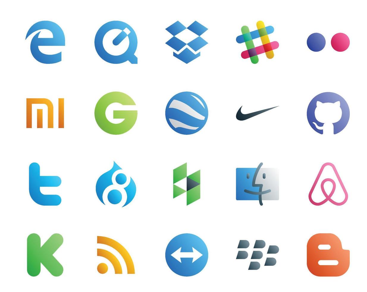 20 Social Media Icon Pack Including kickstarter finder google earth houzz tweet vector