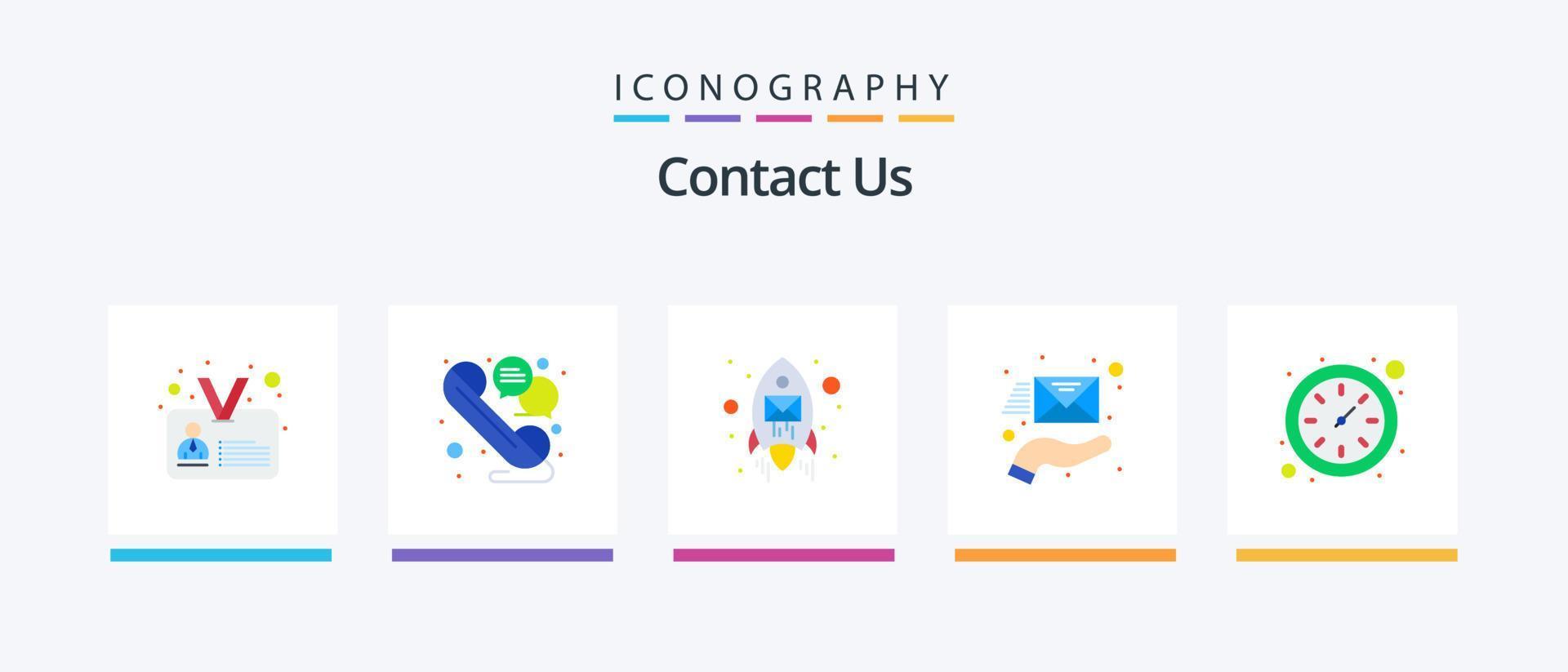 Contact Us Flat 5 Icon Pack Including time. support. email. hand. email. Creative Icons Design vector