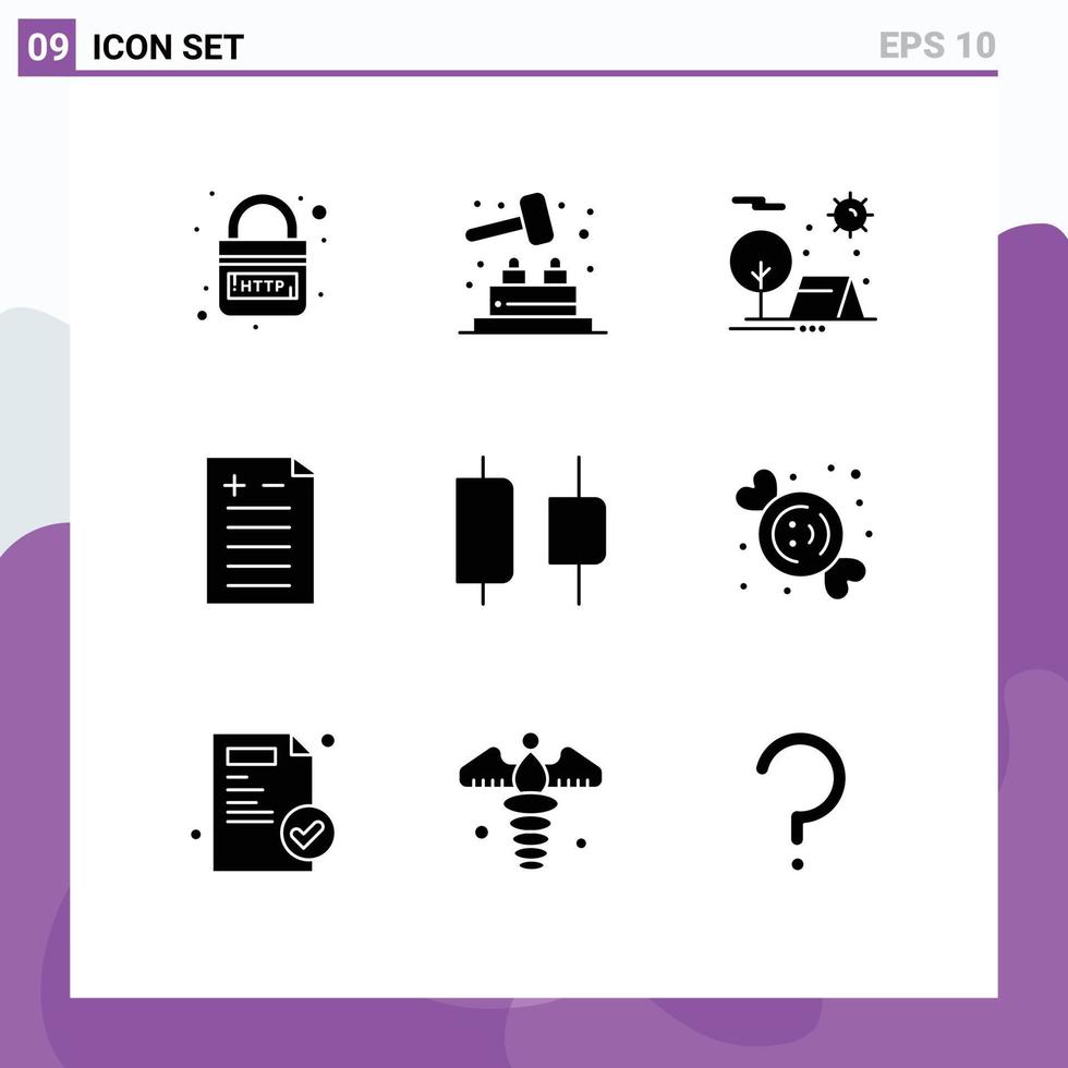 Modern Set of 9 Solid Glyphs and symbols such as distribute test adventure pros and cons sun Editable Vector Design Elements