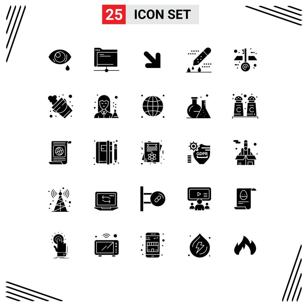 25 Universal Solid Glyphs Set for Web and Mobile Applications architecture pipette dropper server microbiology chemical test Editable Vector Design Elements