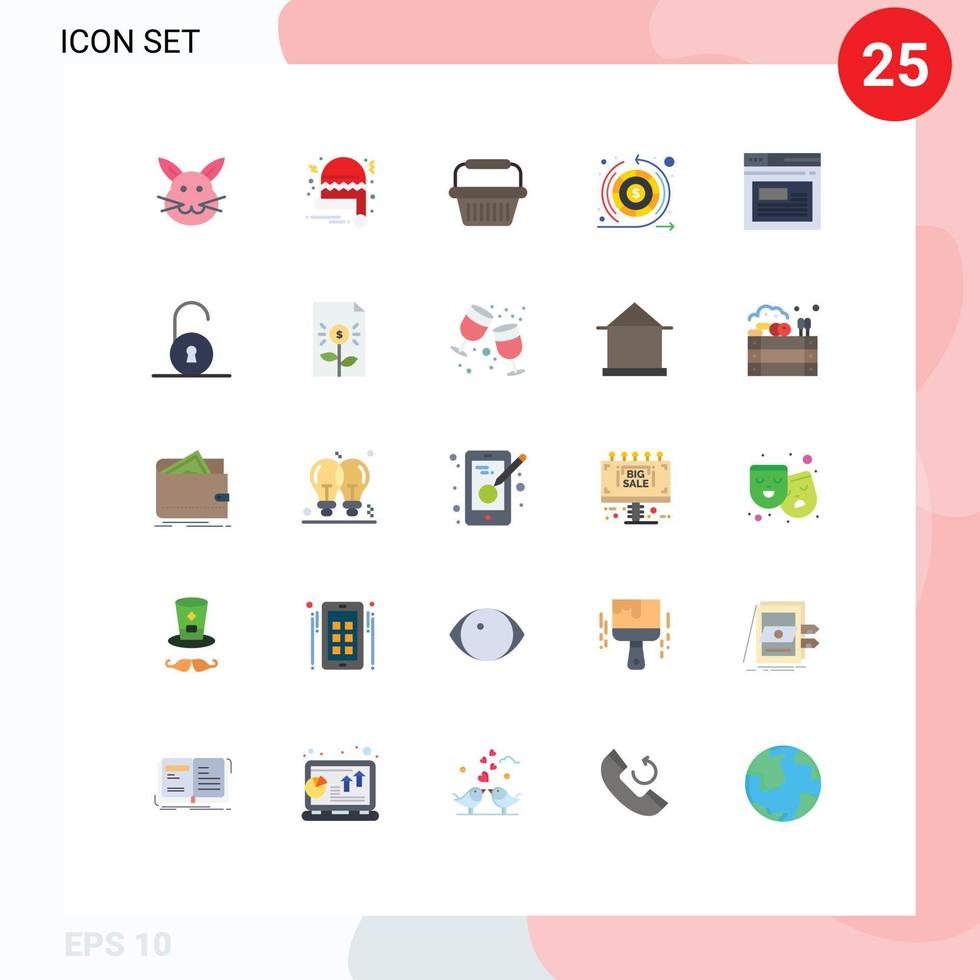 Pictogram Set of 25 Simple Flat Colors of web internet cart warranty money Editable Vector Design Elements