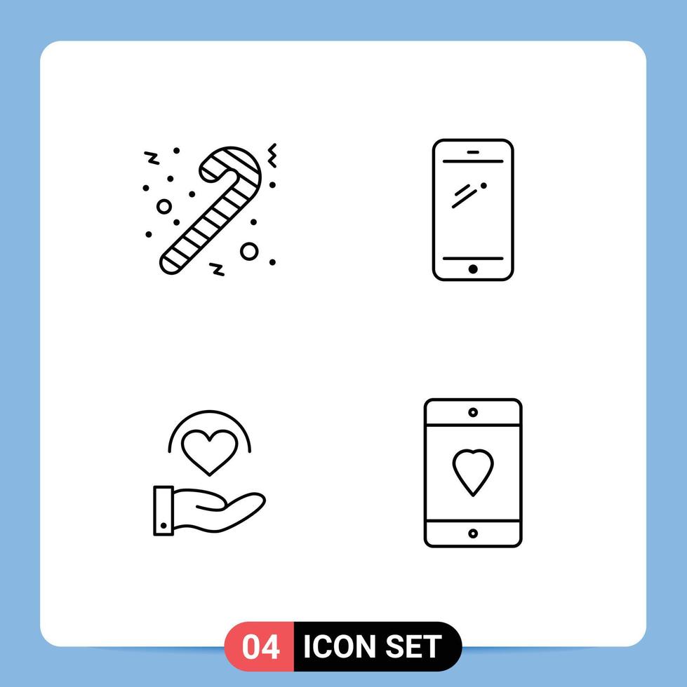 Modern Set of 4 Filledline Flat Colors and symbols such as candy care phone android hand Editable Vector Design Elements