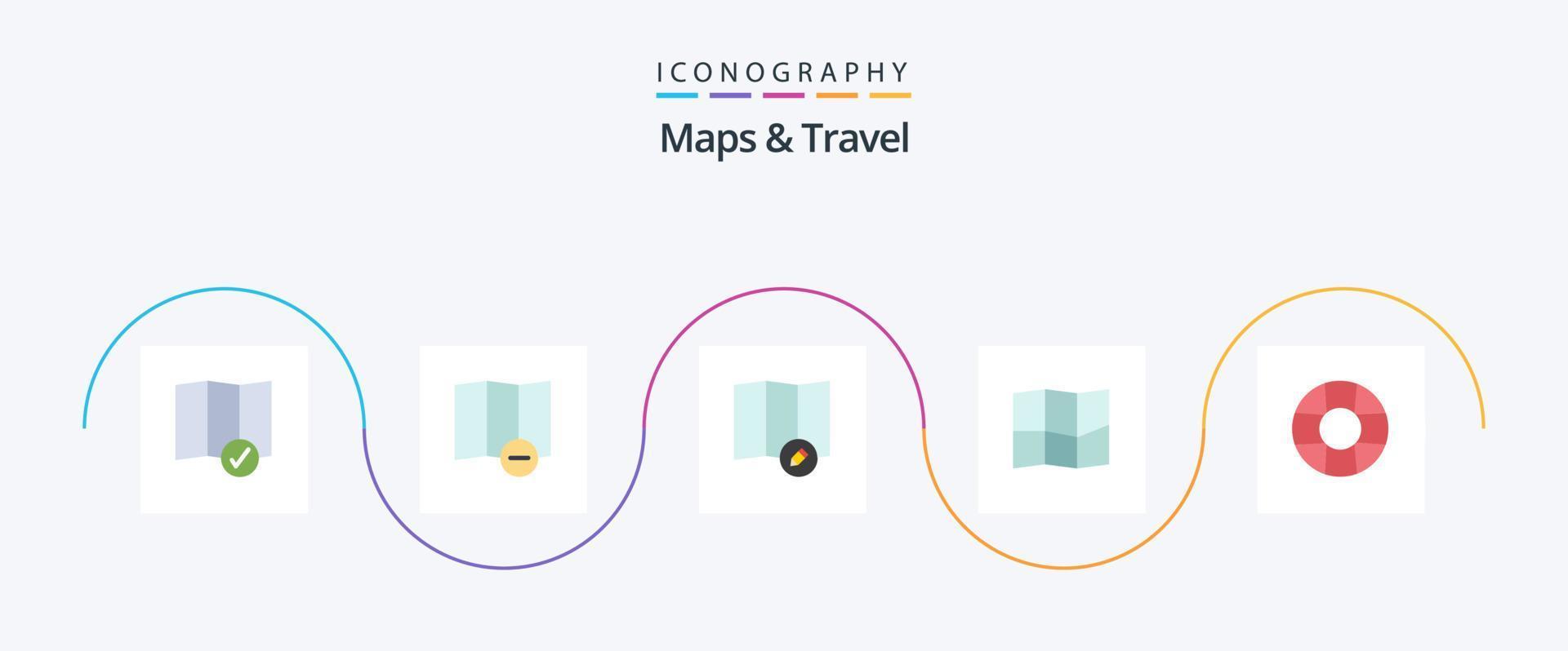Mapas y paquete de iconos de 5 planos de viaje que incluye. mapa. vector