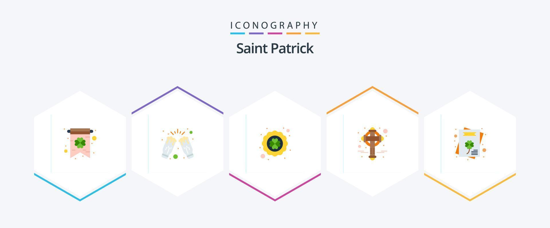 paquete de iconos planos de san patricio 25 que incluye tarjeta de felicitación. Patricio. trébol. irlandesa. cruzar vector