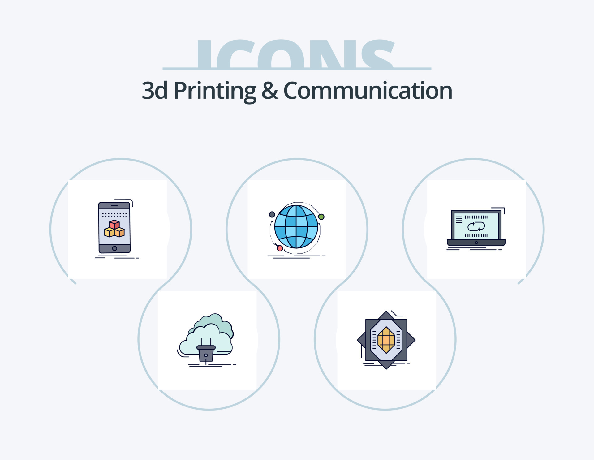 3d Printing And Communication Line Filled Icon Pack 5 Icon Design. scan
