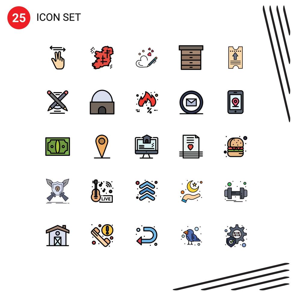Stock Vector Icon Pack of 25 Line Signs and Symbols for pass furniture irish drawer wedding Editable Vector Design Elements