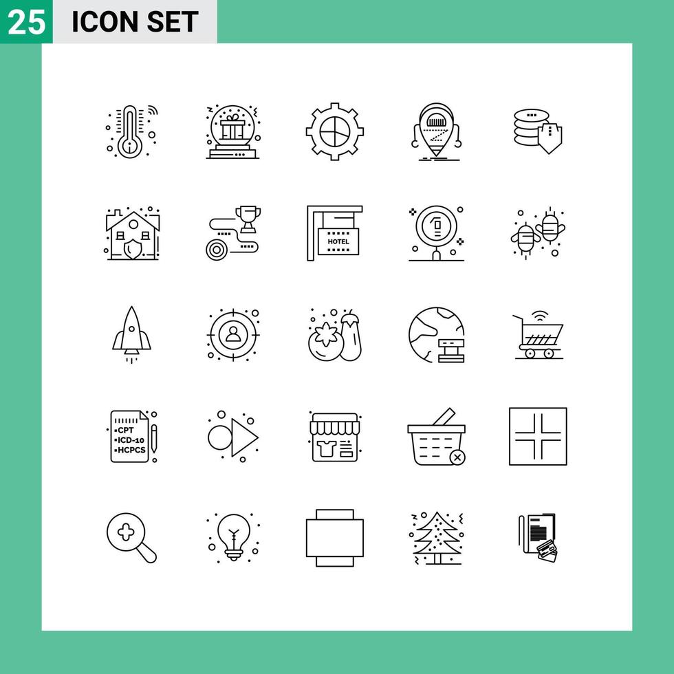 Mobile Interface Line Set of 25 Pictograms of dollar technology business robot beta Editable Vector Design Elements