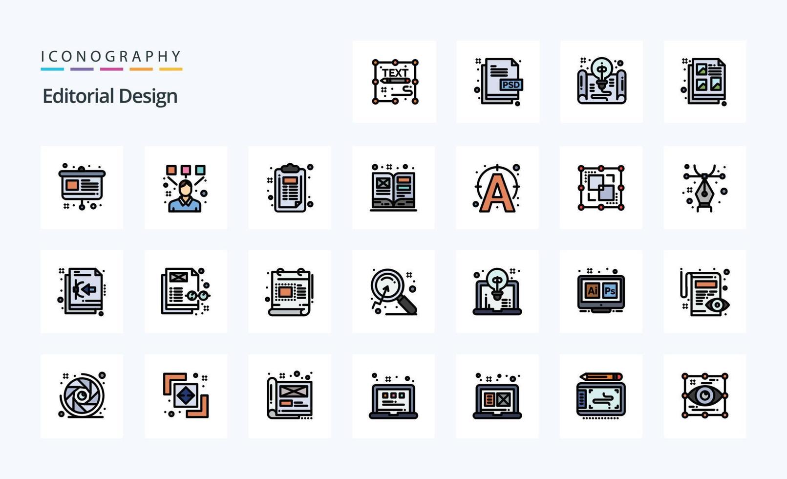 25 Editorial Design Line Filled Style icon pack vector
