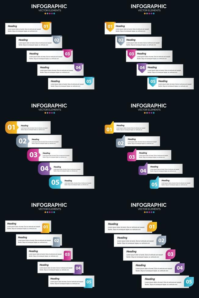 Vector 6 Infographics Pack Presentation slide template 5 Steps cycle diagrams and timelines