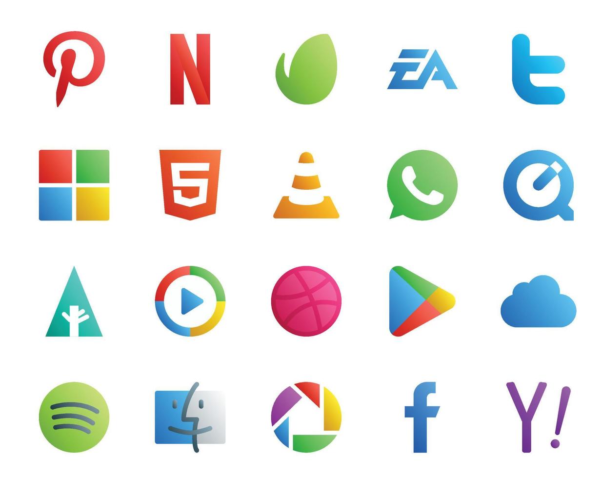 20 Social Media Icon Pack Including video forrst microsoft quicktime player vector