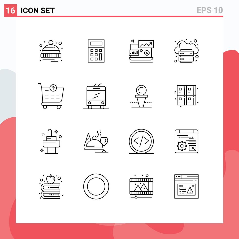 Outline Pack of 16 Universal Symbols of ecommerce platform financial internet hosting Editable Vector Design Elements