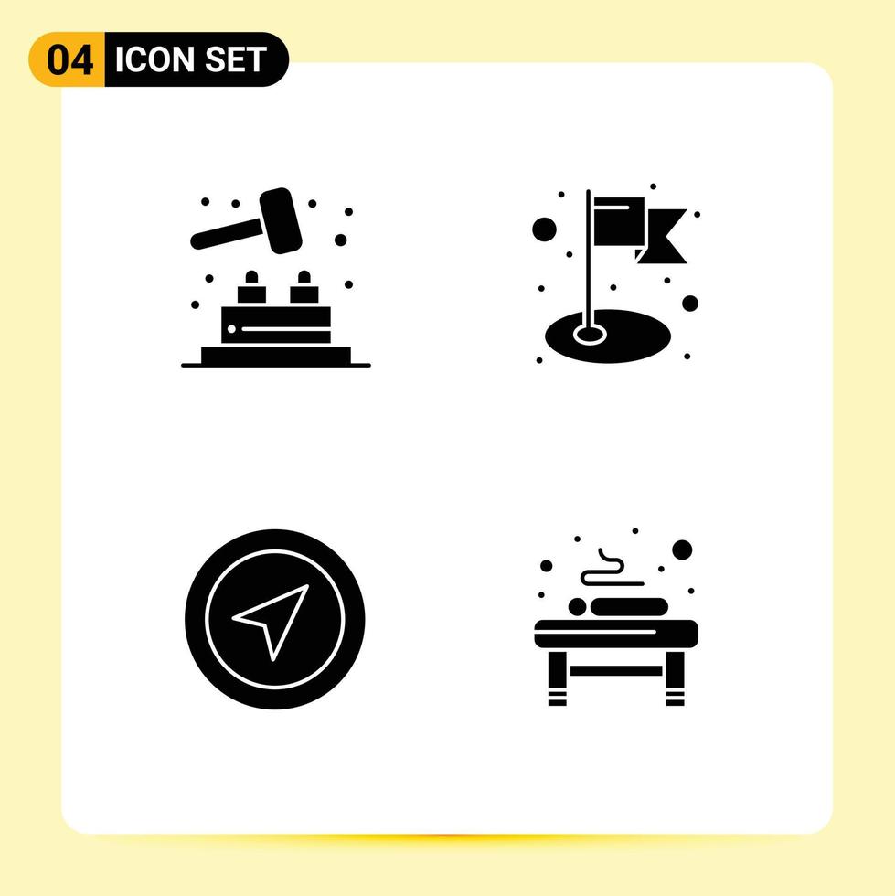 Set of 4 Commercial Solid Glyphs pack for whack a mole pin achievement location massage Editable Vector Design Elements