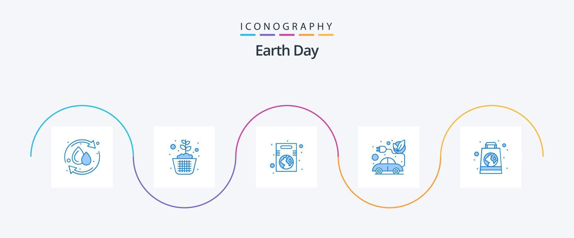 Earth Day Blue 5 Icon Pack Including vehicle. electric. soil. car. save vector