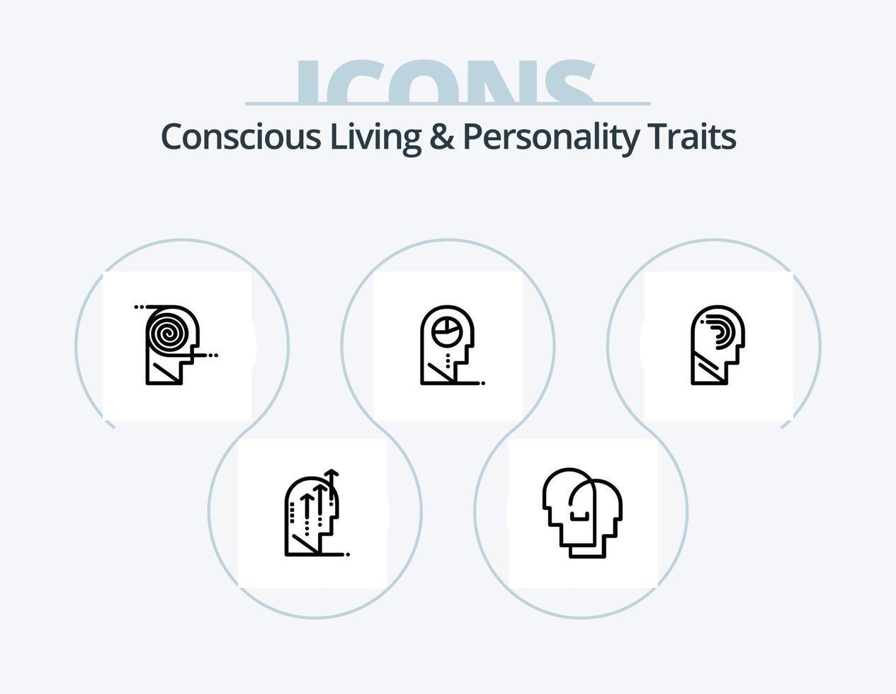 Concious Living And Personality Traits Line Icon Pack 5 Icon Design. human. analytics. model. solution. mind vector