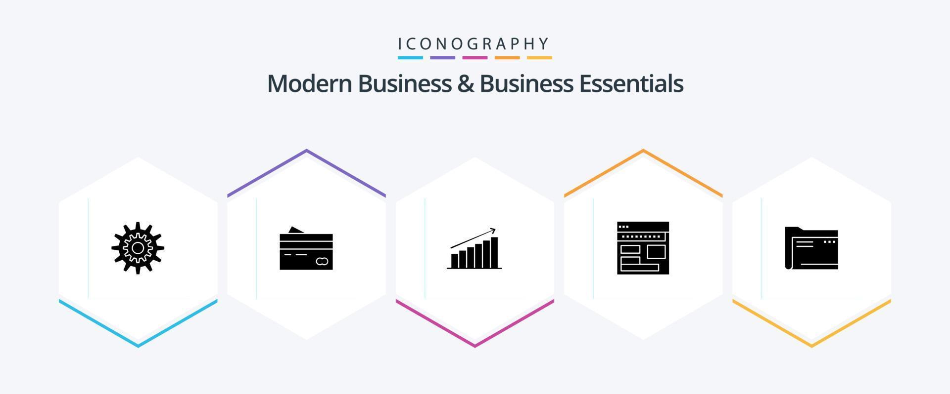 paquete de íconos de 25 glifos modernos y esenciales para negocios que incluye análisis. análisis. bancario. compras. Finanzas vector