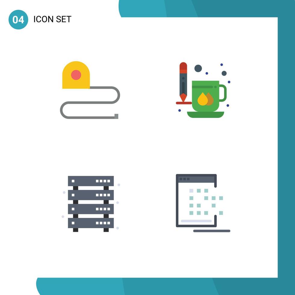 Group of 4 Flat Icons Signs and Symbols for construction data tape drink server Editable Vector Design Elements