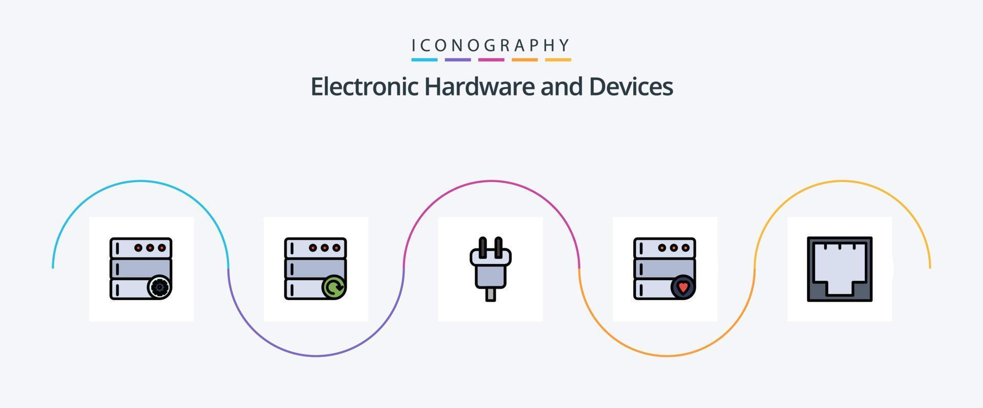 Devices Line Filled Flat 5 Icon Pack Including network. ethernet. cord. connection. favorite vector