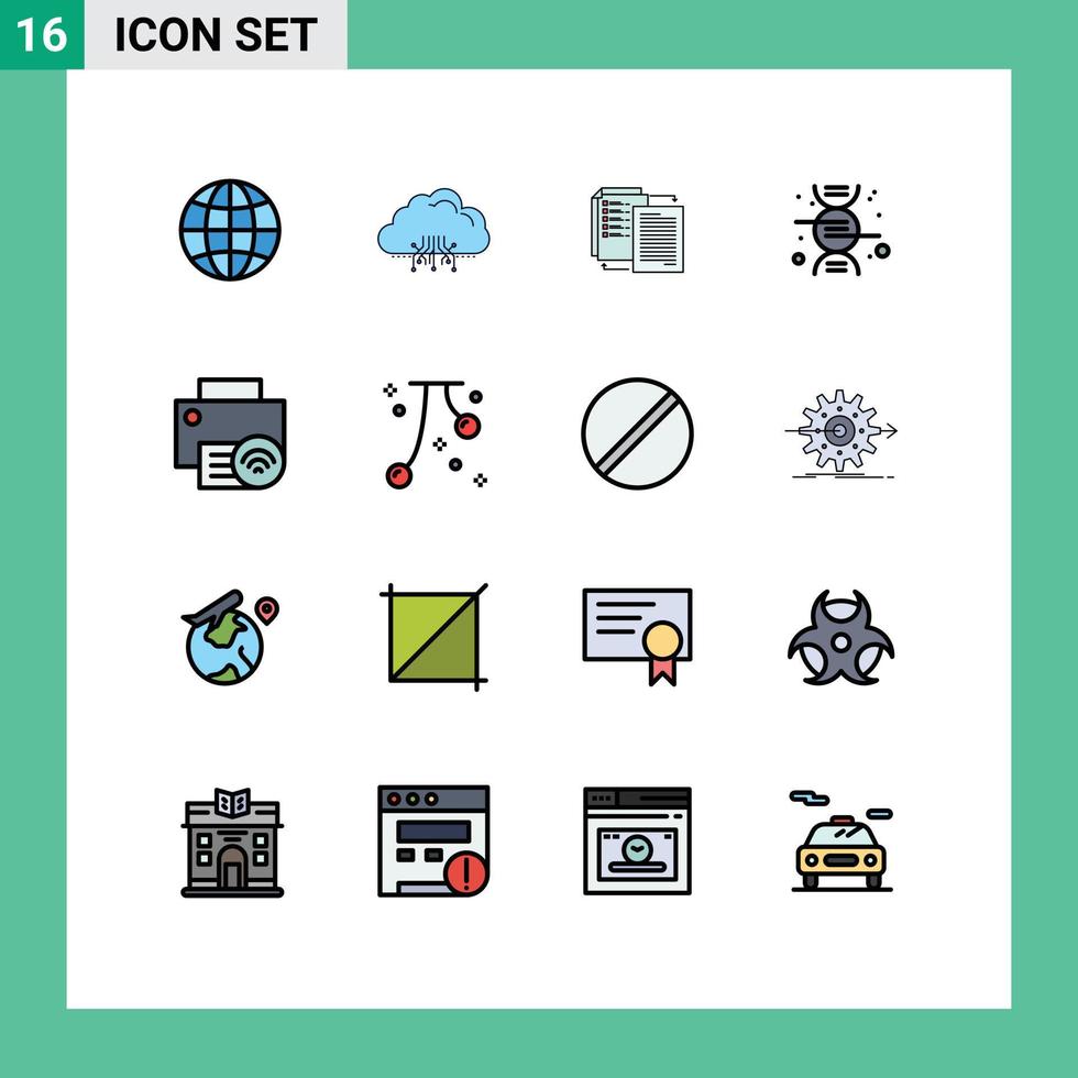 Pack of 16 Modern Flat Color Filled Lines Signs and Symbols for Web Print Media such as devices science file research shareit Editable Creative Vector Design Elements