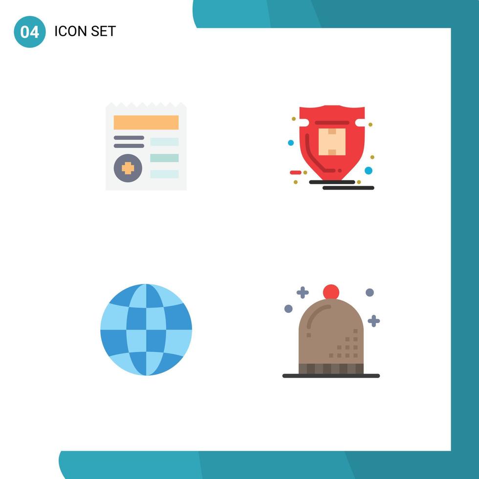 paquete de 4 signos y símbolos de iconos planos modernos para medios de impresión web, como elementos de diseño de vectores editables de celebración de escudo médico de globo básico