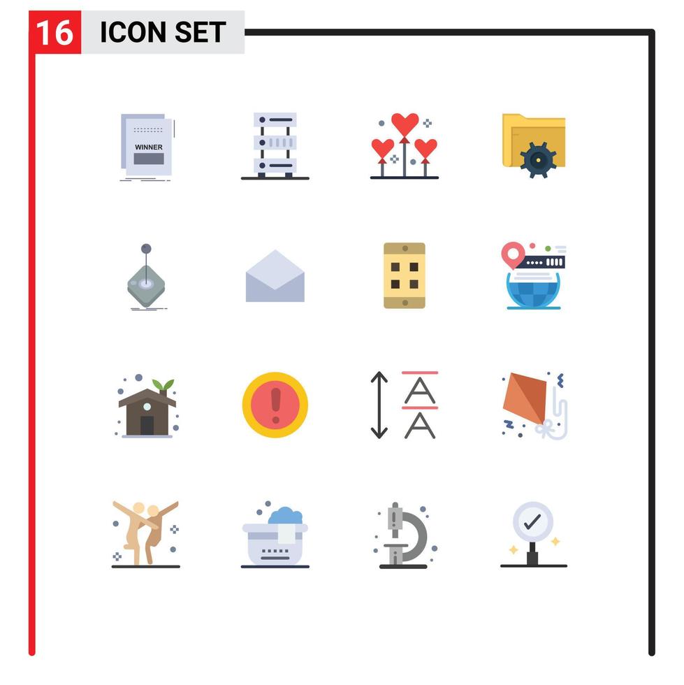 Modern Set of 16 Flat Colors Pictograph of computing setting server folder party Editable Pack of Creative Vector Design Elements