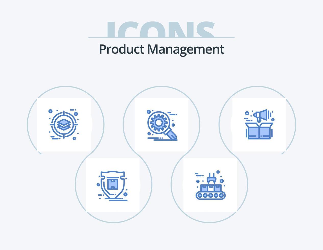 Product Management Blue Icon Pack 5 Icon Design. marketing. setting. business. optimization. customize vector