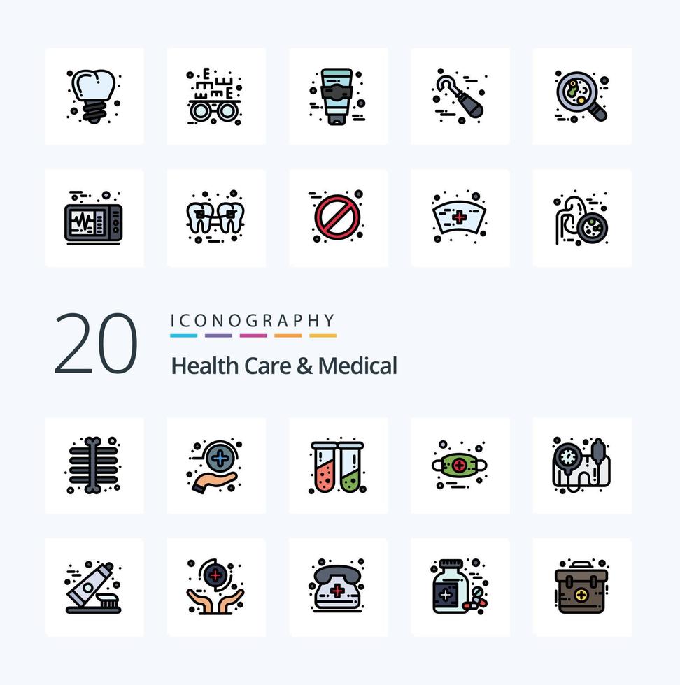 20 Health Care And Medical Line Filled Color icon Pack like bp monitor blood pressure operator health mask allergy vector