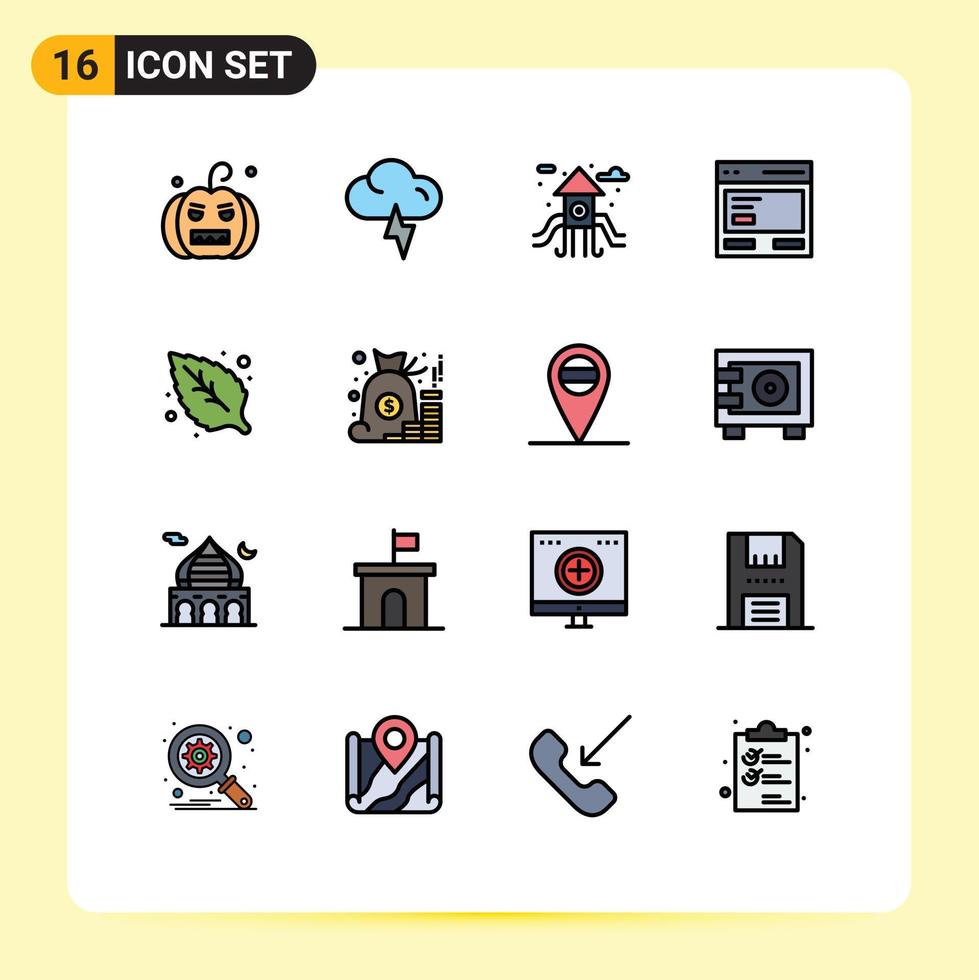 16 iconos creativos signos y símbolos modernos de la vida del entorno de la hoja para la comunicación elementos de diseño de vectores creativos editables