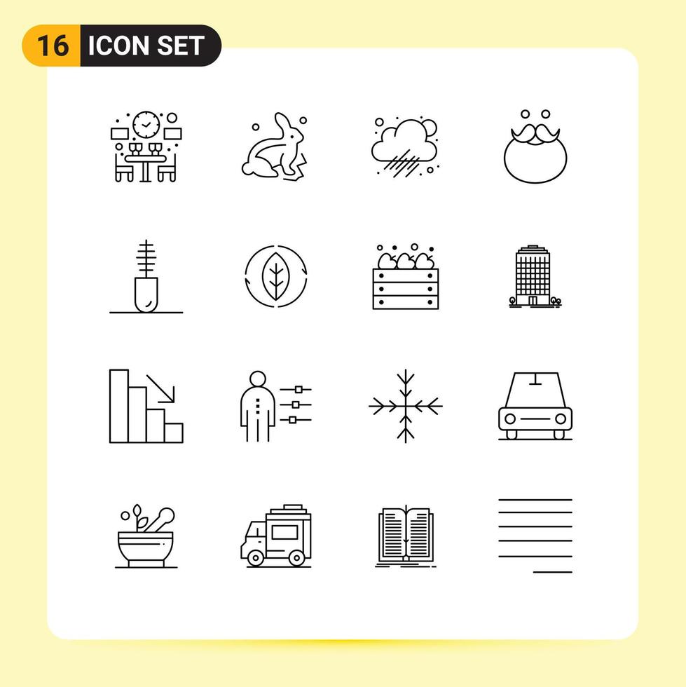 Group of 16 Modern Outlines Set for clothing beared cloud santa hipster Editable Vector Design Elements