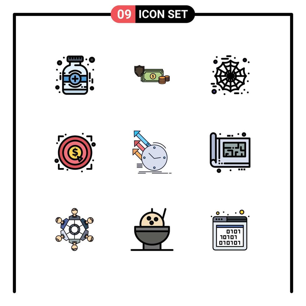 9 Creative Icons Modern Signs and Symbols of target achievement gold marketing spider Editable Vector Design Elements