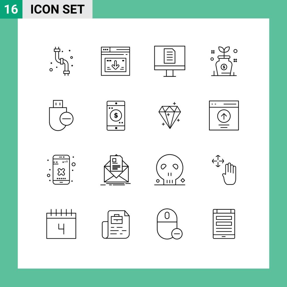 16 Universal Outline Signs Symbols of devices tree download investment business Editable Vector Design Elements