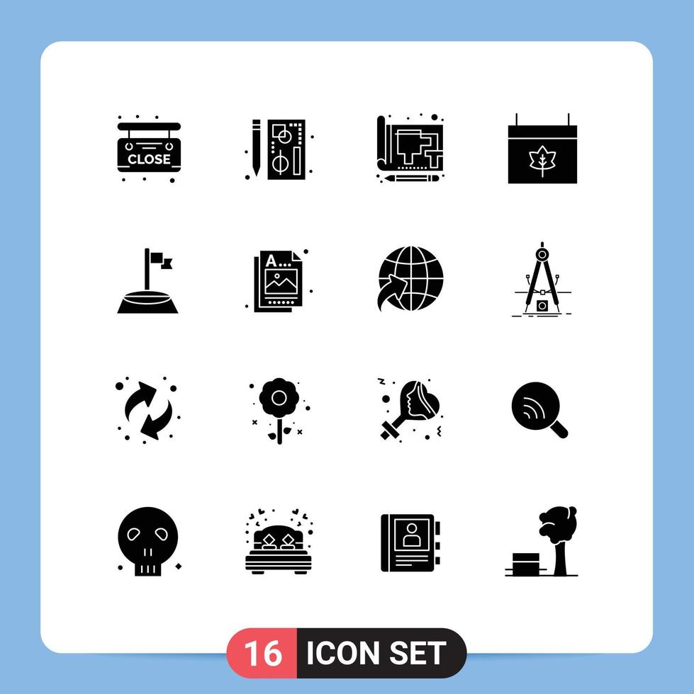 16 Universal Solid Glyphs Set for Web and Mobile Applications corner date blue calendar print Editable Vector Design Elements