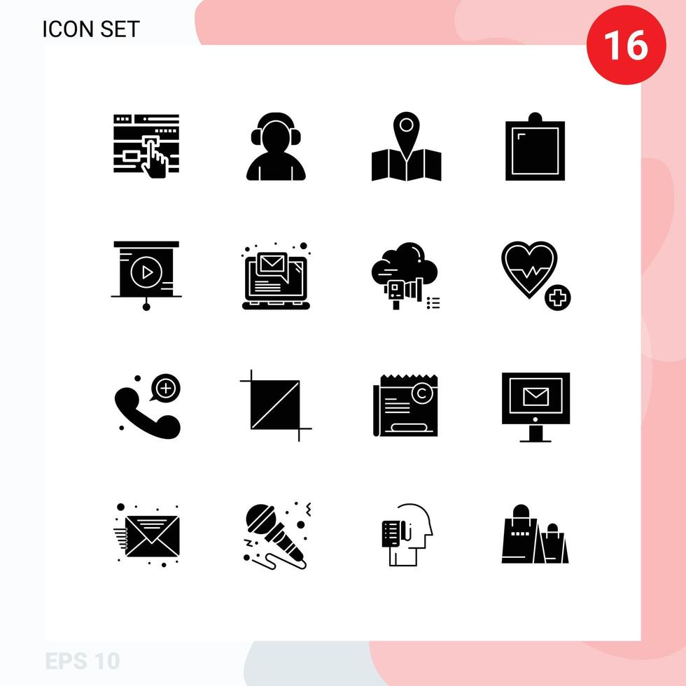Pictogram Set of 16 Simple Solid Glyphs of presentation analytics location window furniture Editable Vector Design Elements
