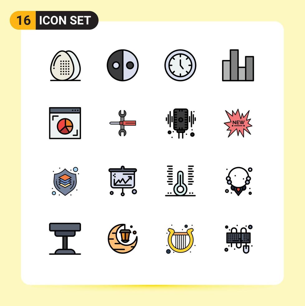 16 Flat Color Filled Line concept for Websites Mobile and Apps stats chart symbols business time Editable Creative Vector Design Elements