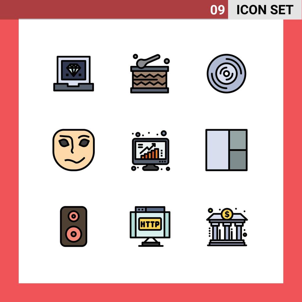 Set of 9 Modern UI Icons Symbols Signs for graph grow music mask emotion Editable Vector Design Elements
