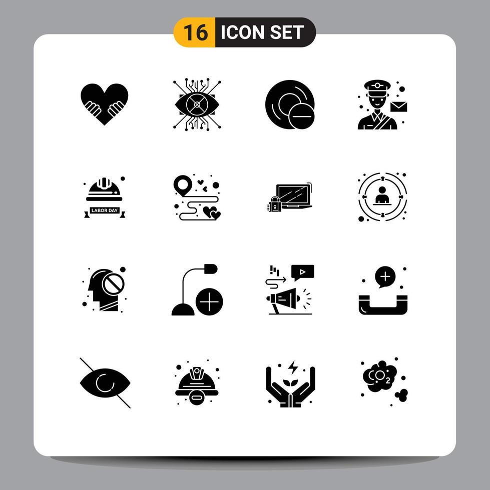 Group of 16 Solid Glyphs Signs and Symbols for postman man computers mail hardware Editable Vector Design Elements